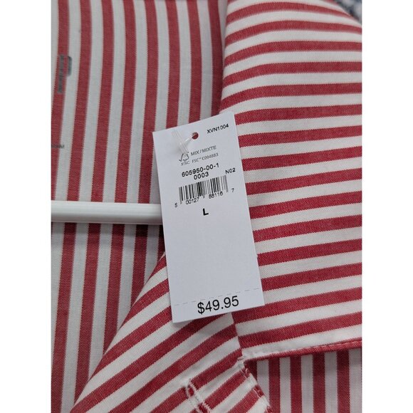 NWT GAP Sleep Poplin Shirt Mens LG Button Up Striped Long Sleeve Pajama Top Red - Picture 8 of 14